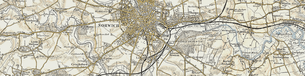 Old map of Lakenham in 1901-1902