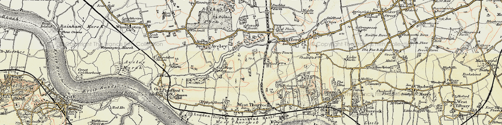 Old map of Thurrock Services in 1897-1898