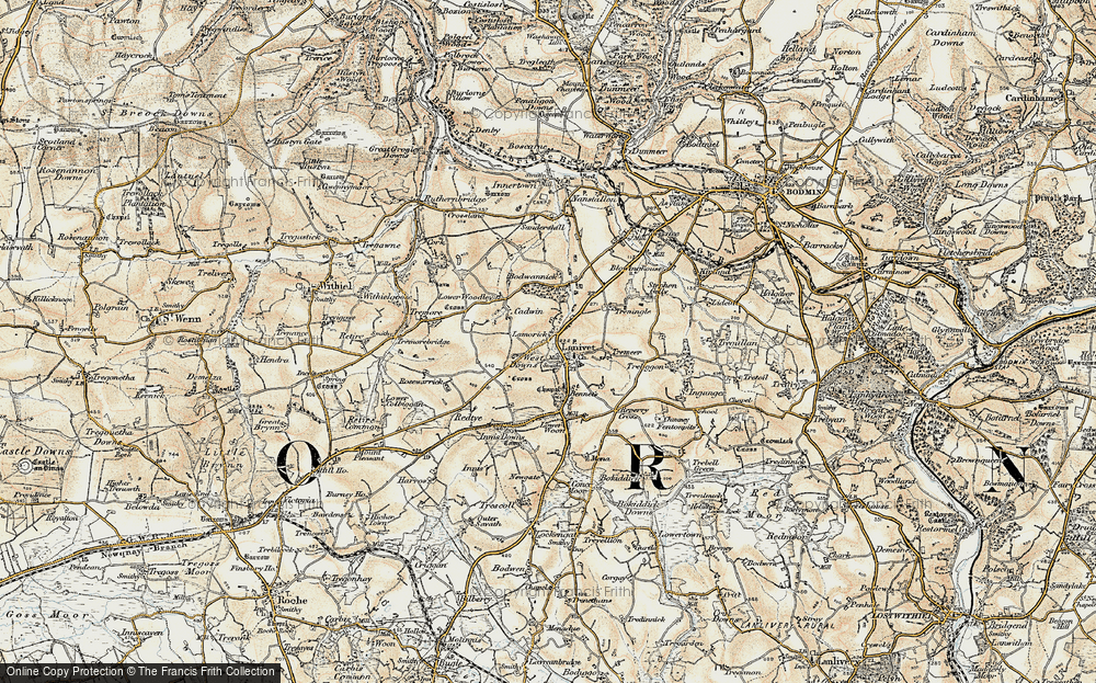 Old Map of Historic Map covering Bodwannick in 1900