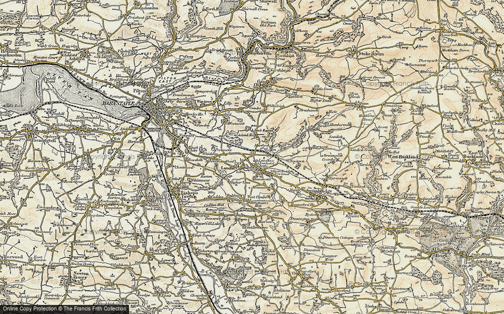 Old Map of Historic Map covering Acland Barton in 1900