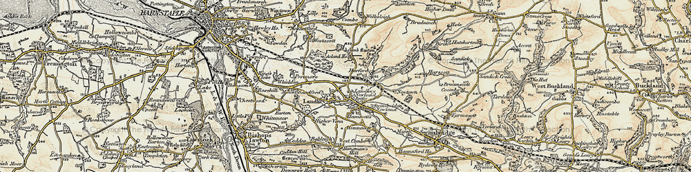 Old map of Acland Barton in 1900