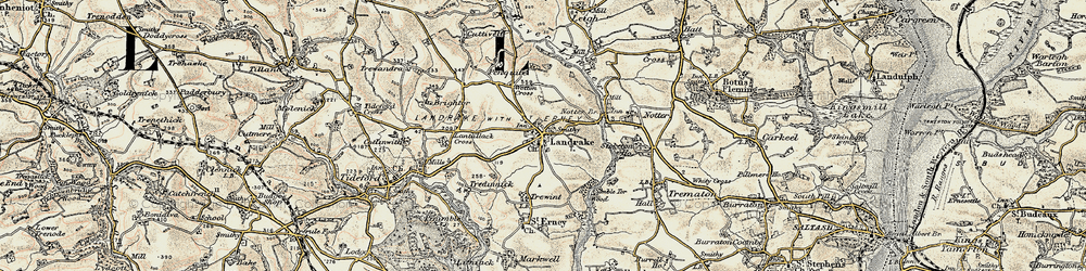 Old map of Landrake in 1899-1900