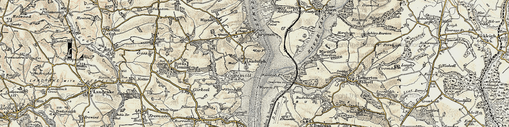 Old map of Landulph in 1899-1900