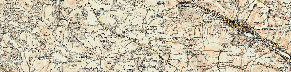 Old map of Lane End in 1897-1898