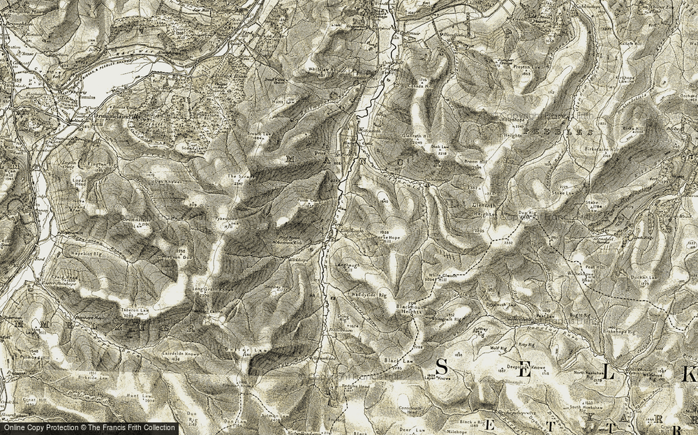 Old Map of Historic Map covering Langhaugh Hill in 1904