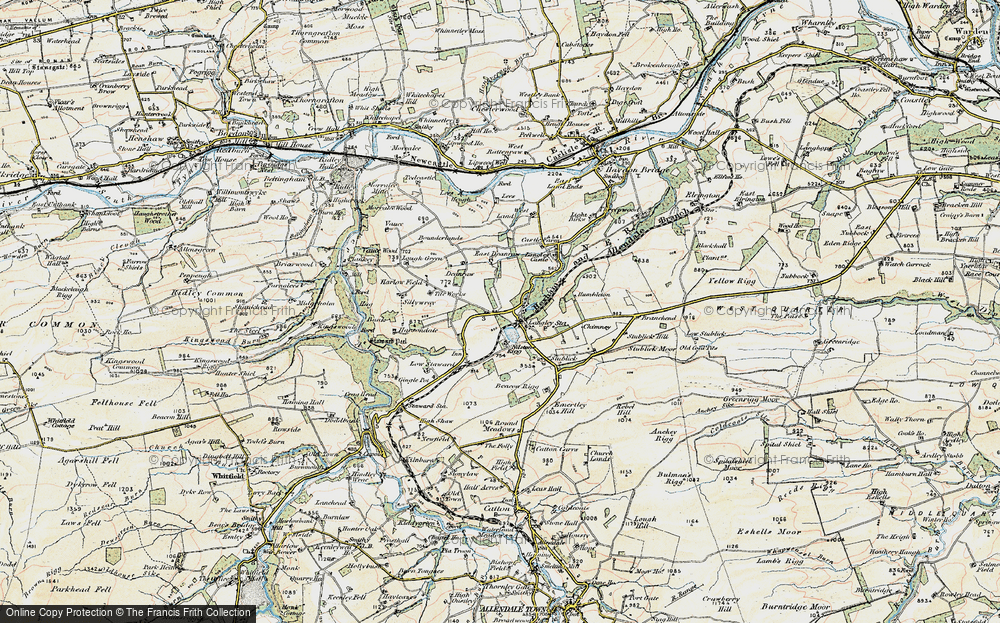 Old Map of Historic Map covering Langley Castle (Hotel) in 1901-1904