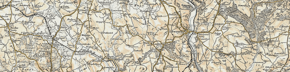 Old map of Lanlivery in 1900