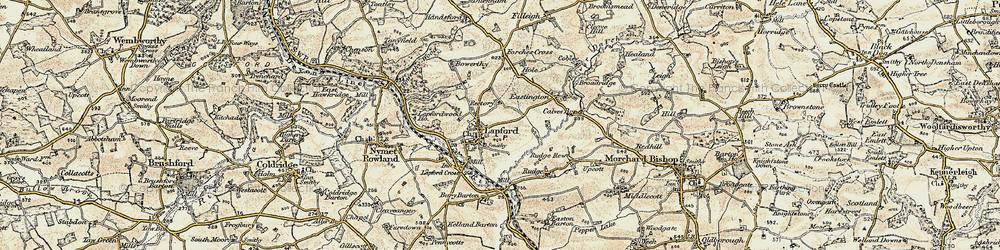 Old map of Lapford in 1899-1900