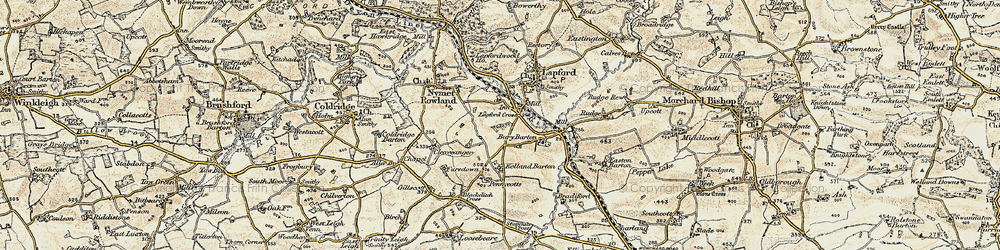 Old map of Lapford Cross in 1899-1900