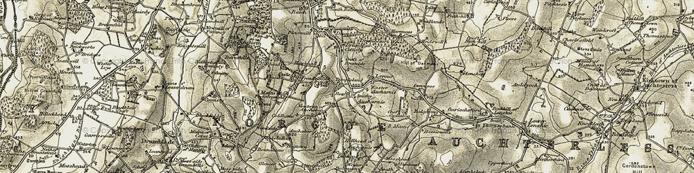 Old map of Whin Burn in 1908-1910
