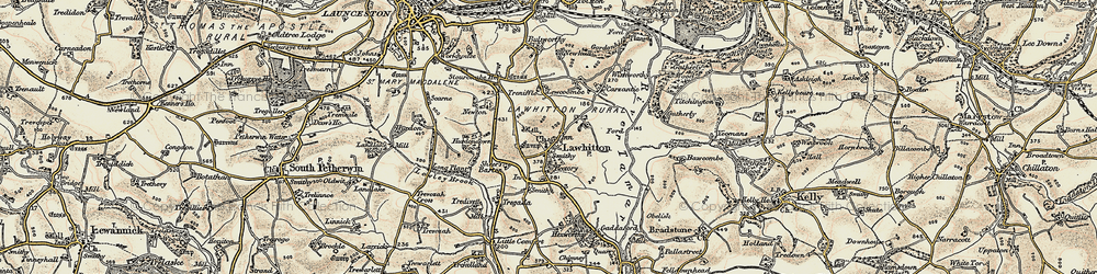 Old map of Lawhitton Barton in 1899-1900