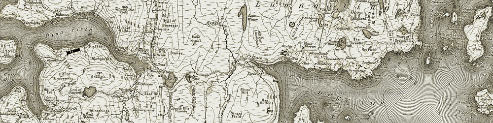 Old map of Laxo Burn in 1911-1912