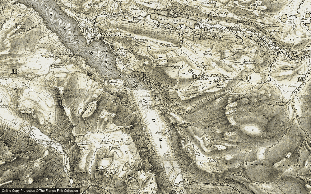 Old Map of Historic Map covering Beinn Eilideach in 1908-1912