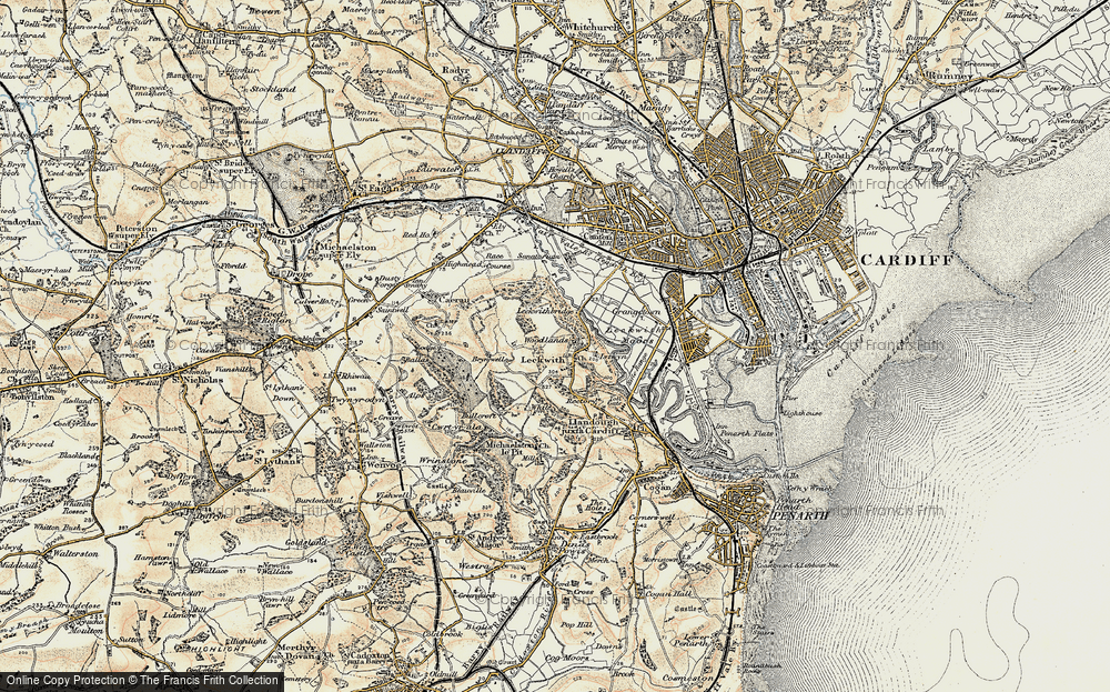 Old Map of Historic Map covering Leckwith Woods in 1899-1900