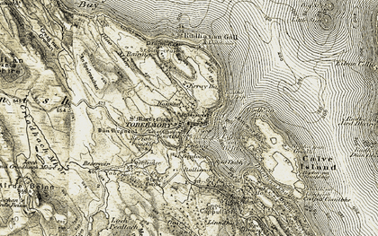 Old map of Bogha Eilean nan Geodh in 1906-1908