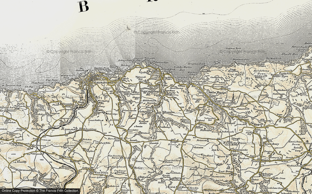 Old Map of Historic Map covering Sterridge Valley in 1900