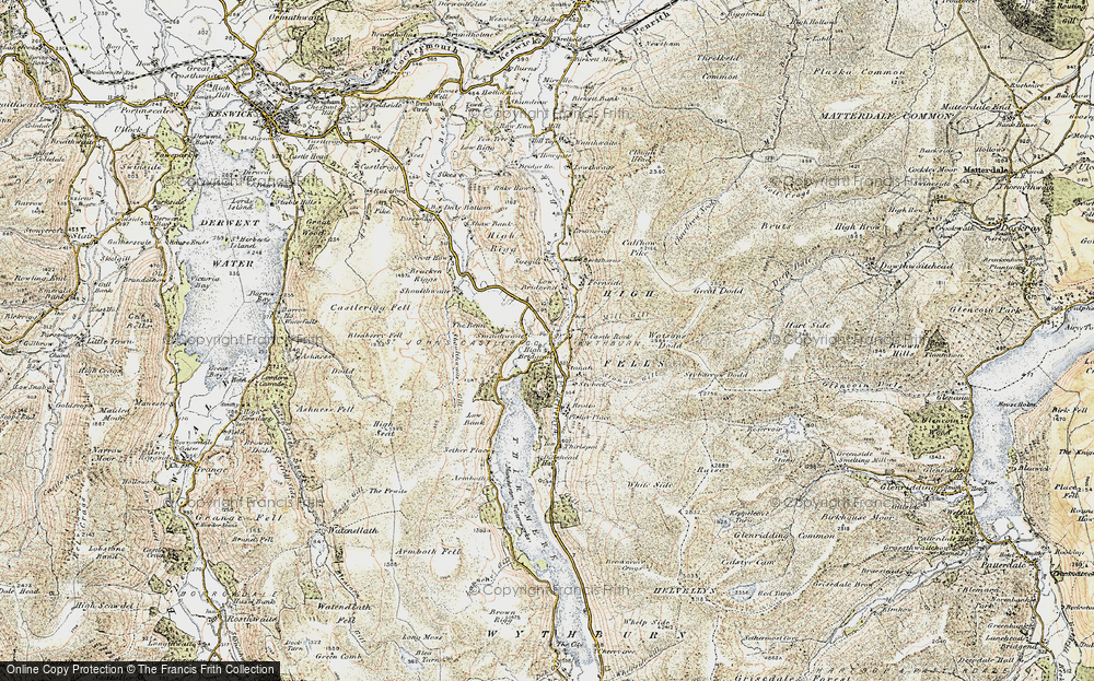 Old Map of Historic Map covering Bram Crag in 1901-1904