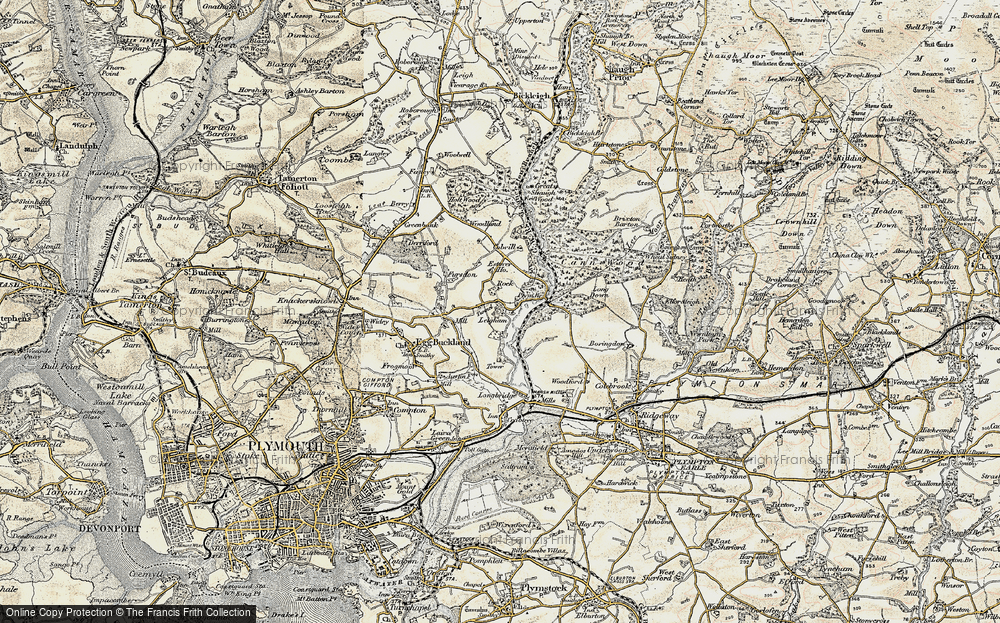 Old Map of Historic Map covering Plym Bridge in 1899-1900