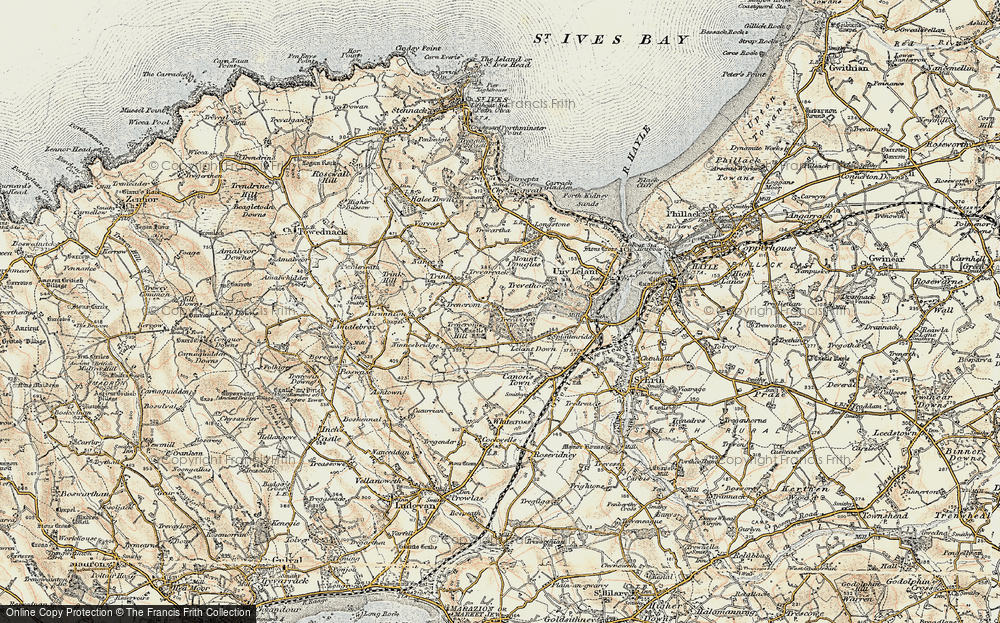 Old Map of Lelant Downs, 1900 in 1900