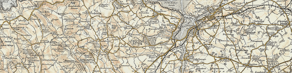 Old map of Lelant Downs in 1900