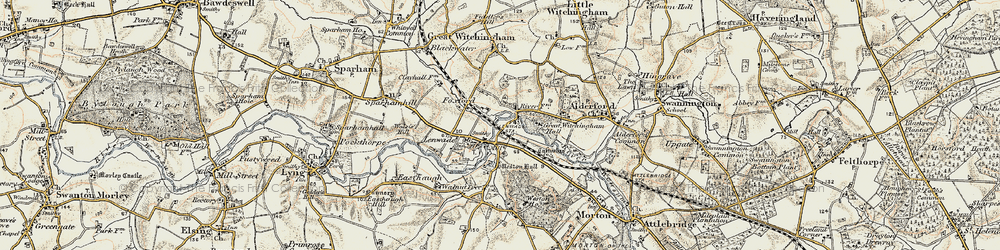 Old map of Lenwade in 1901-1902