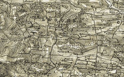 Old map of Leochel-Cushnie in 1908-1909