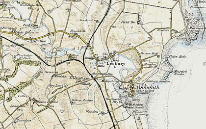 Old map of Lesbury in 1901-1903