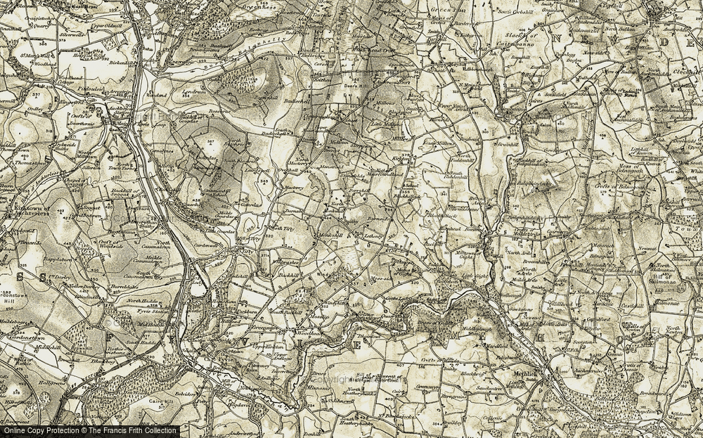 Old Map of Historic Map covering Backhill in 1909-1910