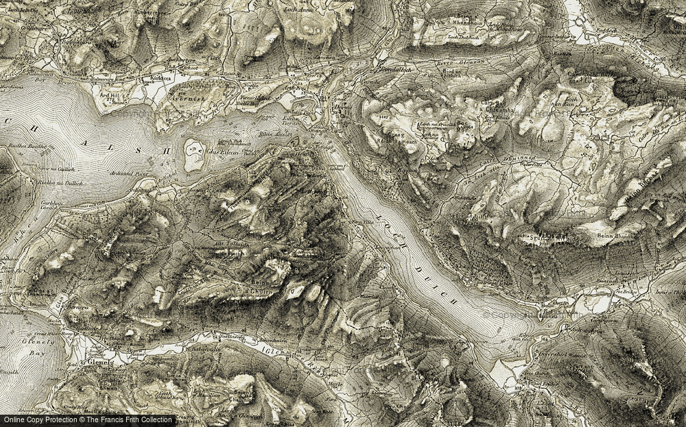 Old Map of Historic Map covering Allt Beinn a' Chuirn in 1908-1909