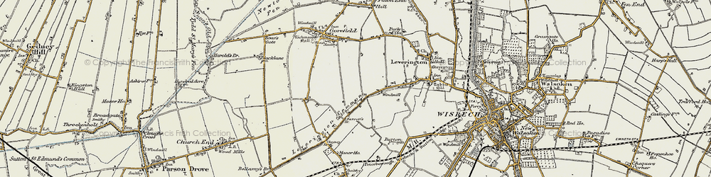 Old map of Leverington Common in 1901-1902