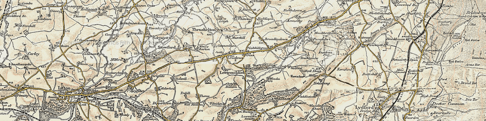 Old map of Lewtrenchard in 1900
