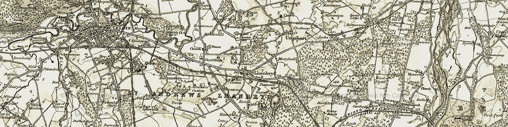 Old map of Lhanbryde in 1910-1911