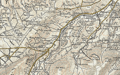 Old map of Afon Tarell in 1900-1901