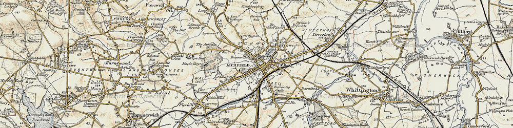 Old map of Lichfield in 1902