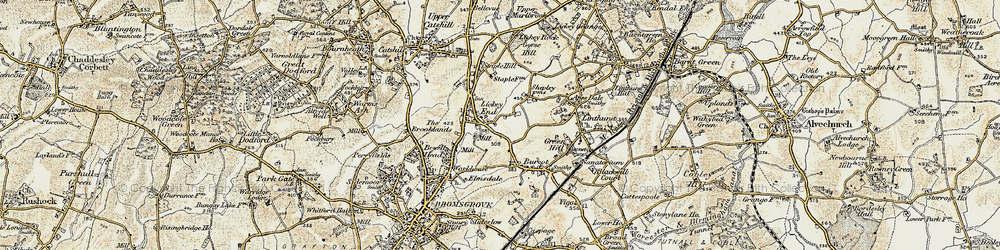 Old map of Lickey End in 1901-1902