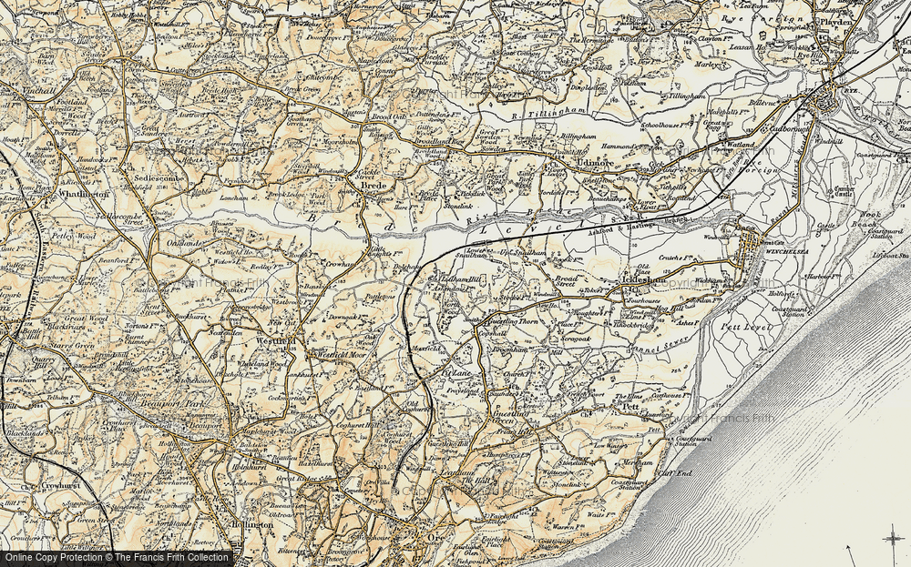 Old Map of Historic Map covering Brede Level in 1898