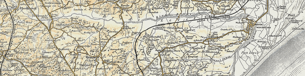 Old map of Brede Level in 1898