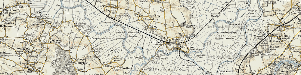 Old map of Limpenhoe Marshes in 1901-1902