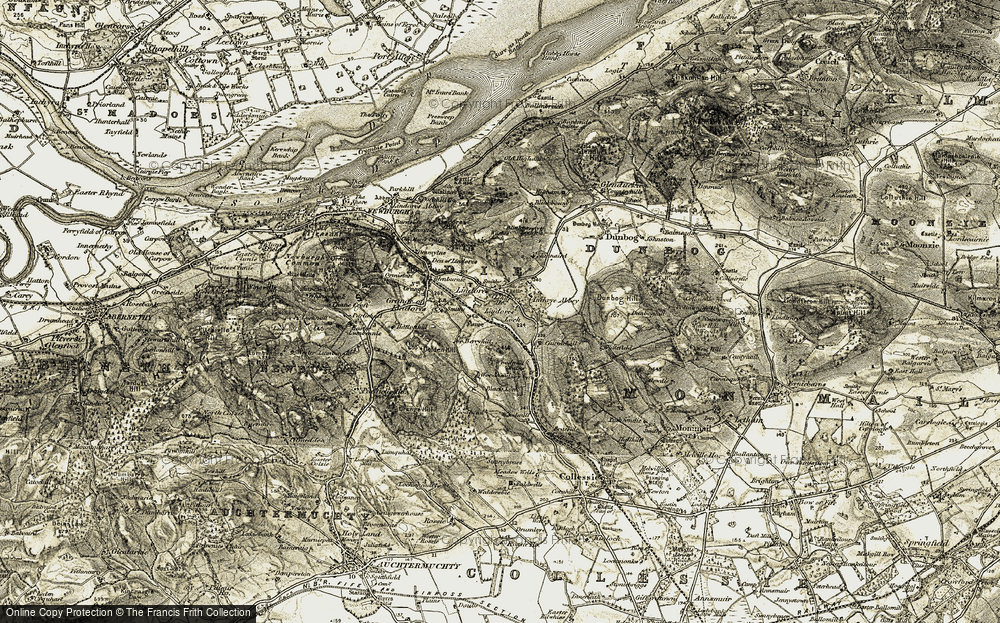 Old Map of Historic Map covering Lindores Ho in 1906-1908
