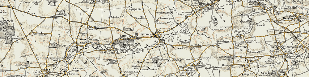 Old map of Litcham in 1901-1902