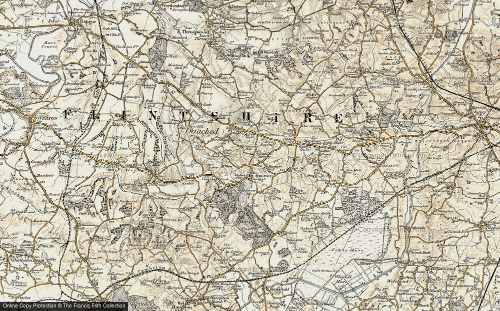 Old Map of Historic Map covering Bryn Rossett in 1902