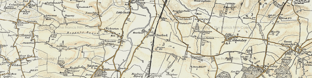 Old map of Eynesbury Hardwick in 1898-1901