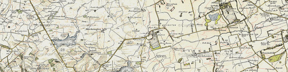 Old map of Bavington Hall in 1901-1903