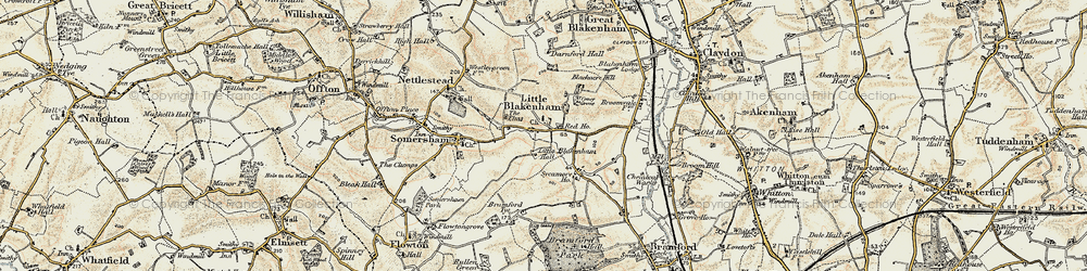 Old map of Little Blakenham in 1899-1901