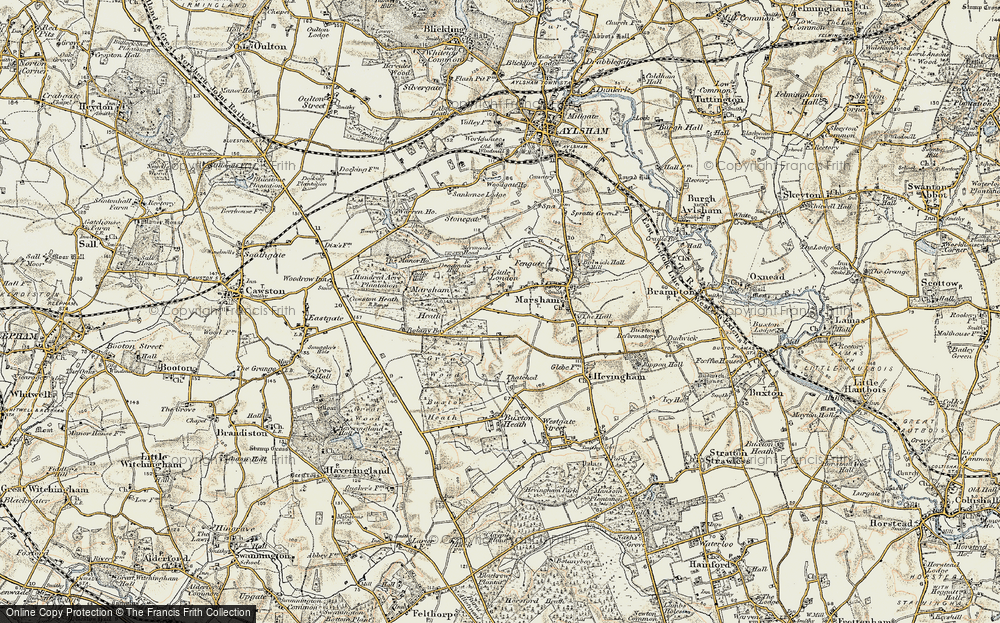 Old Map of Historic Map covering Marsham Heath in 1901-1902