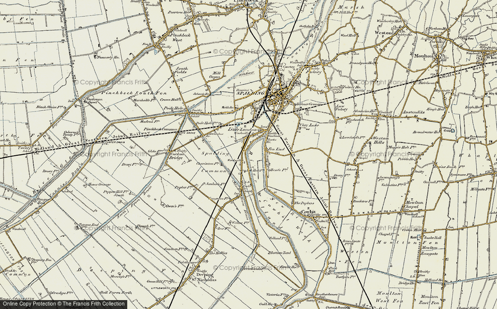 Old Map of Historic Map covering Spalding Common in 1901-1903