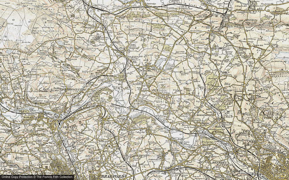 OLD ORDNANCE SURVEY MAP RAWDON 1906 LEEDS LARKFIELD MILLS LITTLE LONDON 