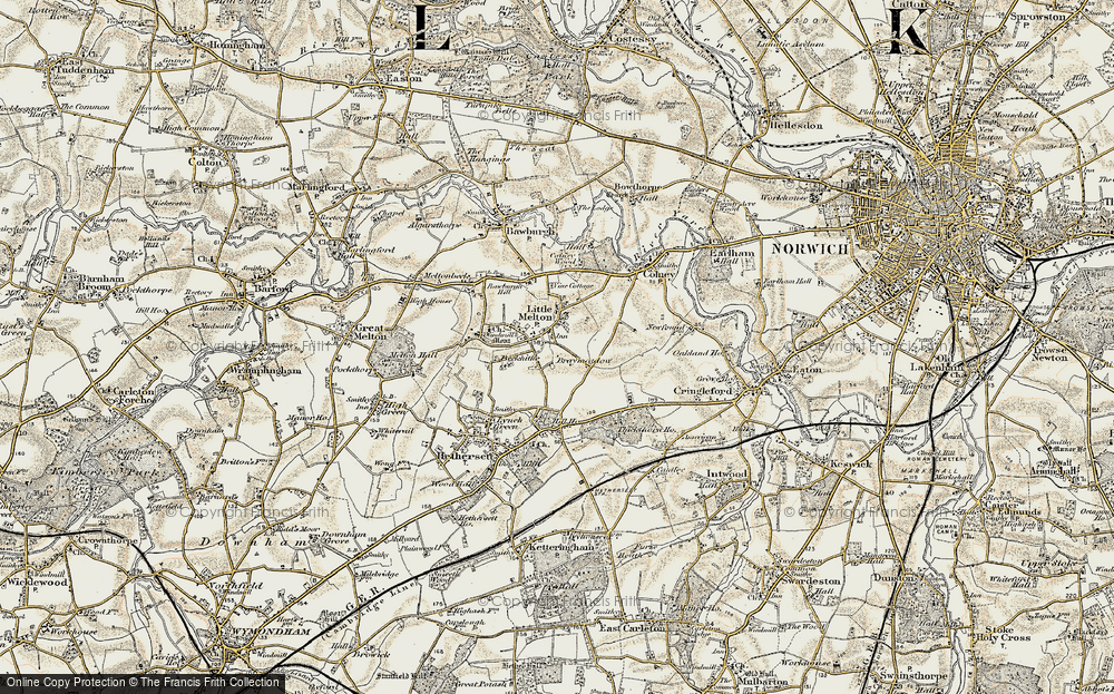 Old Map of Little Melton, 1901-1902 in 1901-1902