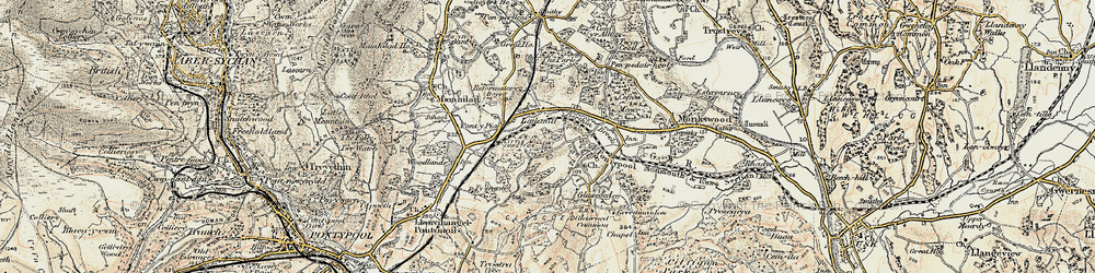 Old map of Little Mill in 1899-1900