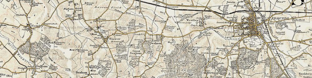 Old map of Little Saxham in 1899-1901
